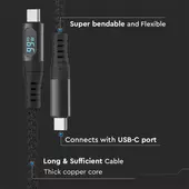 Kép 5/8 - V-TAC fekete Type-C 1m Power Delivery hálózati kábel, max. 100W, kijelzővel - SKU 7746