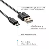 Kép 3/6 - V-TAC fekete, USB - Micro USB 1m hálózati kábel - SKU 8481