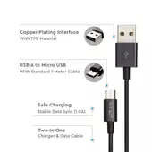 Kép 3/6 - V-TAC fekete, USB - Micro USB 1m hálózati kábel - SKU 8485