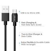 V-TAC fekete, USB - Micro USB 1m hálózati kábel - SKU 8488