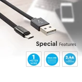 V-TAC fekete, USB - Micro USB 1m hálózati kábel - SKU 8494