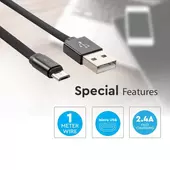 Kép 4/6 - V-TAC fekete, USB - Micro USB 1m hálózati kábel - SKU 8494