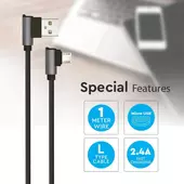 Kép 4/6 - V-TAC fekete, USB - Micro USB 1m hálózati kábel - SKU 8635