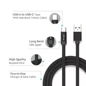 Kép 3/7 - V-TAC fekete, USB - Type-C 1m hálózati kábel - SKU 8498