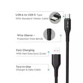 Kép 3/6 - V-TAC fekete, USB - Type-C 1m hálózati kábel - SKU 8632