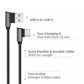 Kép 3/7 - V-TAC fekete, USB - USB C 1m hálózati kábel - SKU 8638
