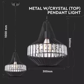V-TAC fém+kristály csillár, függeszték E27 foglalattal - SKU 3955