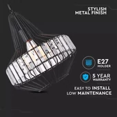 V-TAC fém+kristály csillár, függeszték E27 foglalattal - SKU 3955