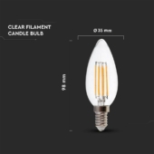Kép 3/6 - V-TAC fényerőszabályozható 5.5W E14 természetes fehér filament C35 LED gyertya égő - SKU 7807