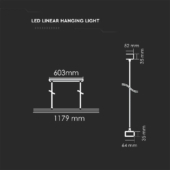Kép 2/10 - V-TAC függeszthető dimmelhető lineáris LED lámpa UGR&lt;6 118cm 60W természetes fehér - SKU 607