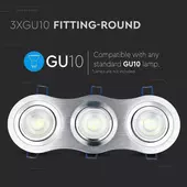 Kép 6/7 - V-TAC GU10 LED 3 foglalatos spotlámpa keret, alumínium szürke billenthető lámpatest - SKU 3604