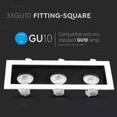 Kép 7/8 - V-TAC GU10 LED 3 foglalatos spotlámpa keret, fehér billenthető lámpatest - SKU 8878