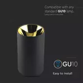 Kép 4/5 - V-TAC GU10 LED falon kívüli lámpatest, fekete+arany - SKU 8996