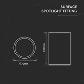 V-TAC GU10 LED falon kívüli lámpatest, fekete, tartozék GU10 foglalattal, 10,7 cm - SKU 8945