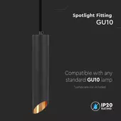 Kép 3/6 - V-TAC GU10 LED mennyezetre függeszthető designer lámpatest, fekete, arany belsővel, 20 cm - SKU 6684