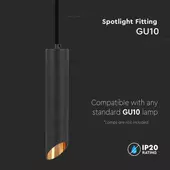 Kép 3/6 - V-TAC GU10 LED mennyezetre függeszthető designer lámpatest, fekete, arany belsővel, 30 cm - SKU 6685