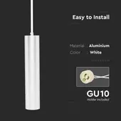 Kép 4/7 - V-TAC GU10 LED mennyezetre függeszthető lámpatest, fehér, 30 cm - SKU 6779