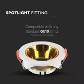 Kép 4/5 - V-TAC GU10 LED műanyag spotlámpa keret, fehér és arany billenthető lámpatest - SKU 6648