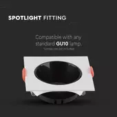 Kép 4/5 - V-TAC GU10 LED műanyag spotlámpa keret, fehér és fekete billenthető szögletes lámpatest - SKU 6651