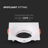 Kép 4/5 - V-TAC GU10 LED műanyag spotlámpa keret, tölcsér formájú fehér szögletes fix lámpatest - SKU 6634