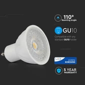 V-TAC GU10 LED spot égő 6.5W természetes fehér 110° - SKU 193