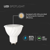 V-TAC GU10 LED spot égő 7W hideg fehér 38° - SKU 167