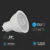 Kép 5/7 - V-TAC GU10 LED spot égő dimmelhető 6W hideg fehér 38° - SKU 21197