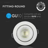 Kép 7/8 - V-TAC GU10 LED spotlámpa keret, fehér billenthető lámpatest - SKU 3645