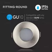 Kép 7/8 - V-TAC GU10 LED spotlámpa keret, IP54 matt króm fix lámpatest - SKU 3614