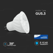 Kép 4/6 - V-TAC GU5.3-MR16 LED spot égő 6.5W meleg fehér 38° - SKU 207