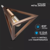Kép 3/5 - V-TAC gúla alakú, arany fém csillár, függeszték E27 foglalattal - SKU 3831