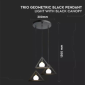 Kép 2/5 - V-TAC gúla alakú, fekete fém, 3 lámpás csillár, függeszték E27 foglalattal - SKU 3927