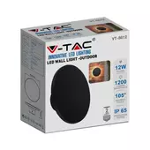 Kép 1/8 - V-TAC indirekt világítású 12W kültéri, kerek fekete LED lámpa, meleg fehér - SKU 6787