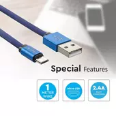 Kép 4/6 - V-TAC kék, USB - Micro USB 1m hálózati kábel - SKU 8496
