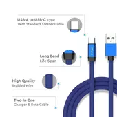 Kép 3/6 - V-TAC kék, USB - Type-C 1m hálózati kábel - SKU 8630