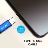 Kép 5/6 - V-TAC kék, USB - Type-C 1m hálózati kábel - SKU 8630