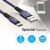 Kép 4/7 - V-TAC kék, USB - Type-C 1m hálózati kábel - SKU 8633
