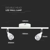 V-TAC kétfejű 9W beltéri fehér fali LED lámpa, meleg fehér, 90 Lm/W - SKU 218266