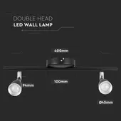 Kép 2/6 - V-TAC kétfejű 9W beltéri fekete fali LED lámpa, természetes fehér, 90 Lm/W - SKU 218269