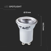 Kép 3/7 - V-TAC kisfejű GU10 LED spot égő 2W hideg fehér 38°, ø35mm széles - SKU 21871