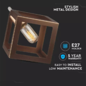 Kép 3/5 - V-TAC kocka alakú, arany fém csillár, függeszték E27 foglalattal - SKU 3833