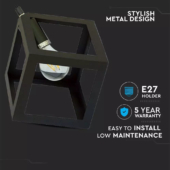 Kép 3/5 - V-TAC kocka alakú, fekete fém csillár, függeszték E27 foglalattal - SKU 3834