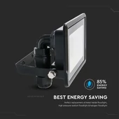 V-TAC kötödobozos LED reflektor 20W természetes fehér, fekete házzal - SKU 20308