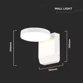 Kép 2/6 - V-TAC kültéri fali 17W LED lámpa, kerek fejjel, fehér házzal, meleg fehér - SKU 2950