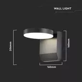 Kép 2/6 - V-TAC kültéri fali 17W LED lámpa, kerek fejjel, fekete házzal, meleg fehér - SKU 2952