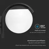 Kép 5/7 - V-TAC kültéri fali gömb, fekete, E27 foglalattal - SKU 10420