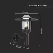 Kép 3/7 - V-TAC kültéri fali lámpa, üveg búrával, fekete, E27 foglalattal - SKU 10422