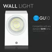 Kép 2/11 - V-TAC kültéri, szögletes, fehér fali lámpa, GU10 foglalattal - SKU 7539