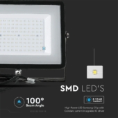 Kép 8/12 - V-TAC LED reflektor 100W természetes fehér Samsung chip, fekete házzal - SKU 21413