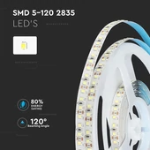 V-TAC LED szalag IP20 SMD 2835 chip 120 db/m meleg fehér - SKU 323